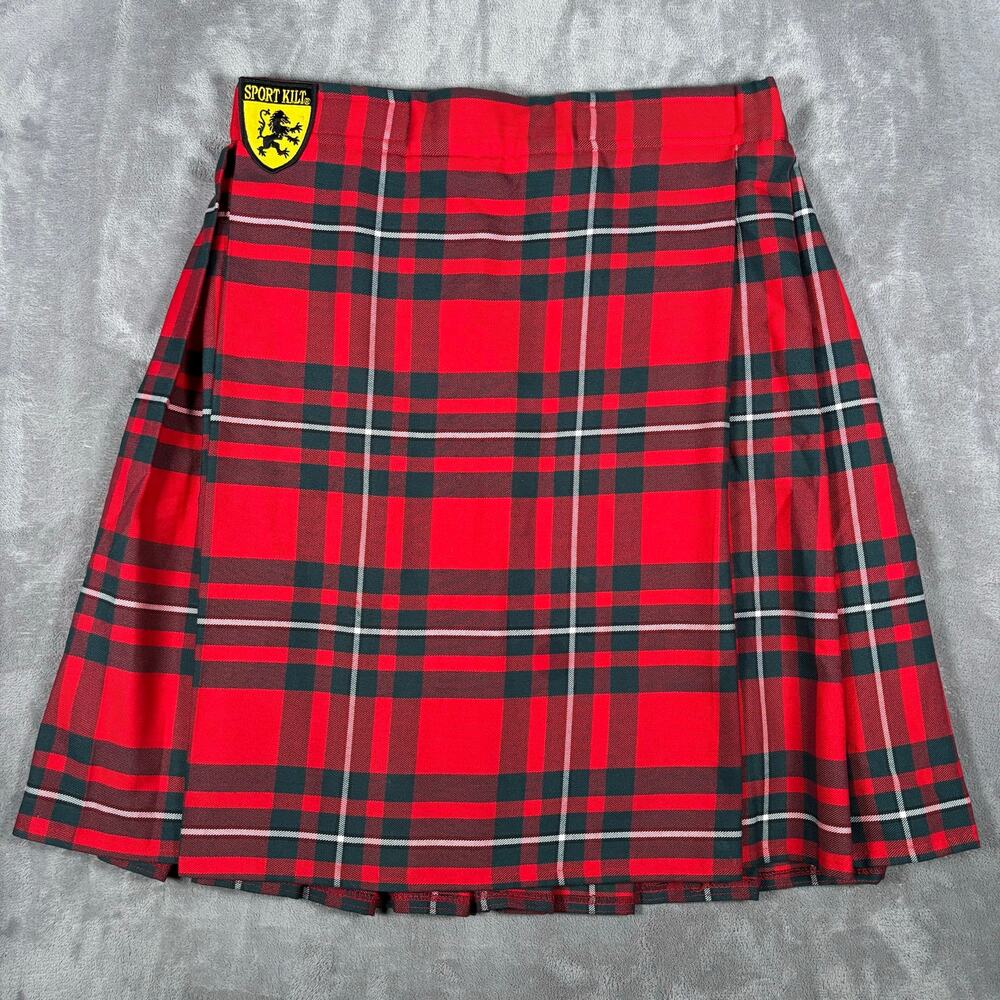 Sport Kilt Red Plaid Tartan Adjustable Hook & Loop Made in USA Size L